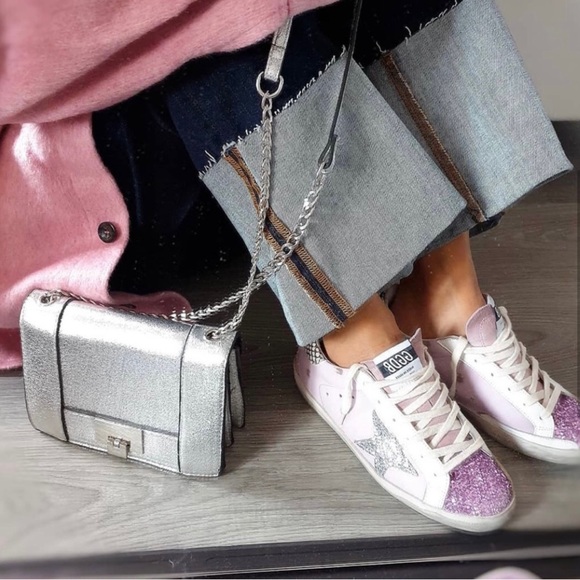 Súper-Star ⭐️Sneakers in Pink Leather with silver glitter star and Snake print - Picture 2 of 16